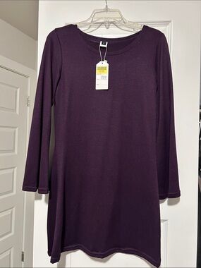 Classic Long-Sleeve Mini Dress in Deep Plum